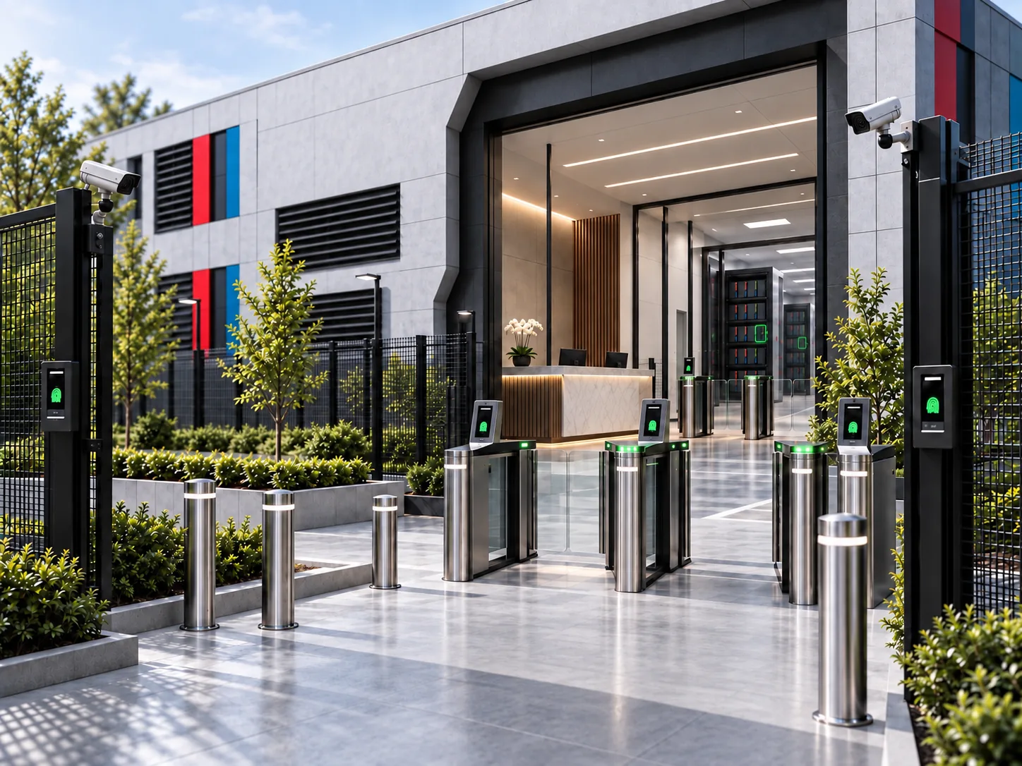 A secured Firevault Bunker entrance with monitored CCTV, perimeter barriers and biometric access control
