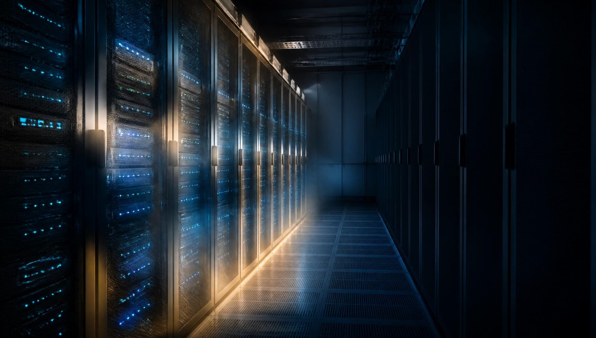 Rows of enterprise storage arrays and archive media representing hot, warm and cold data tiers