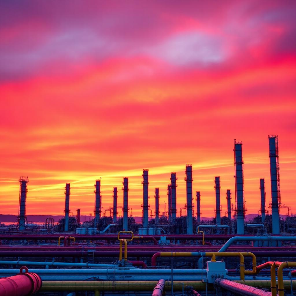Offshore oil and gas infrastructure at night